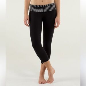lululemon athletica Black Cropped Leggings with Striped Waistband